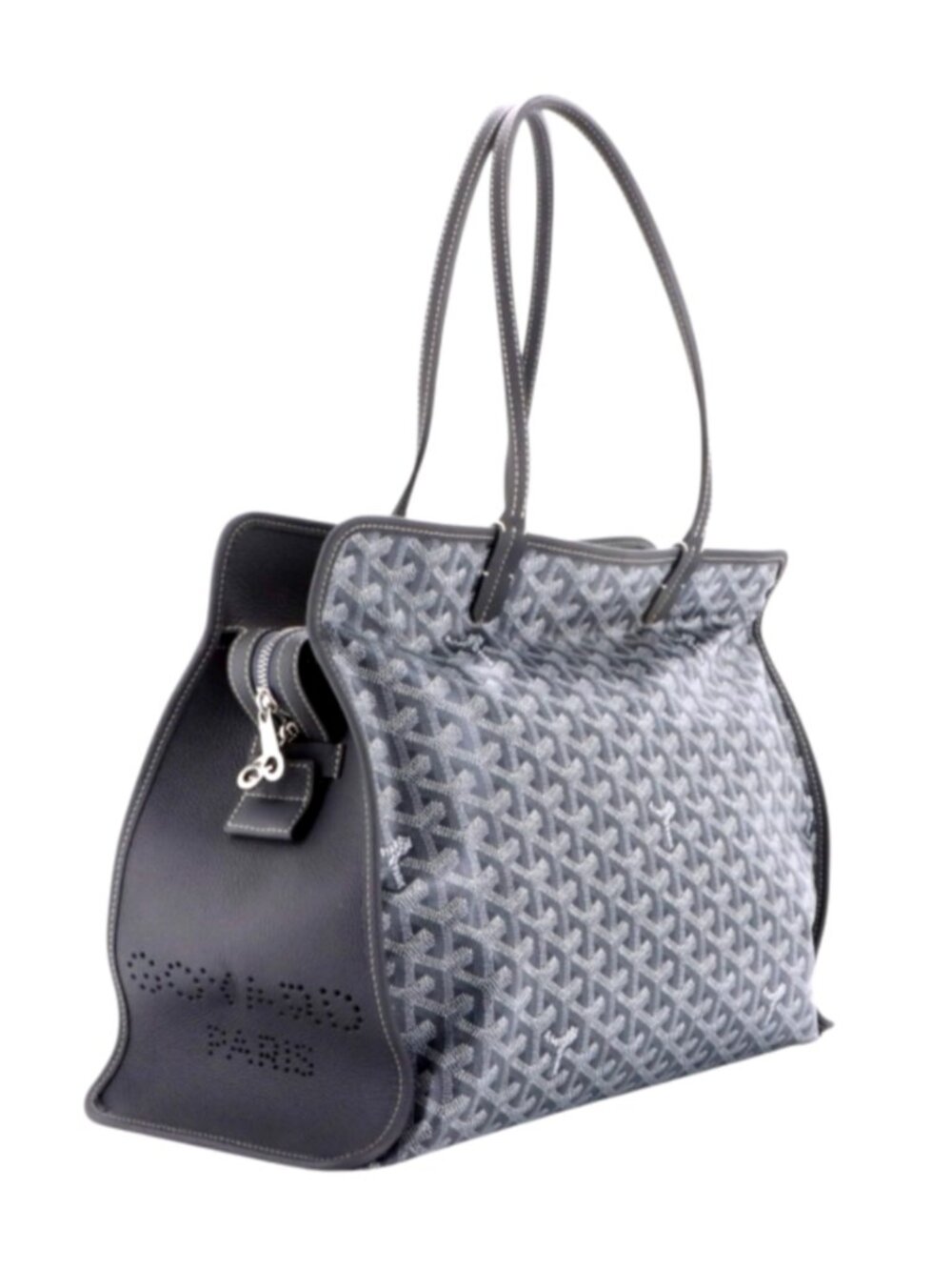 Goyard Sac Hardy PM Goyardine Tote Bag Purse Gray Perforated Leather Pouch Rare